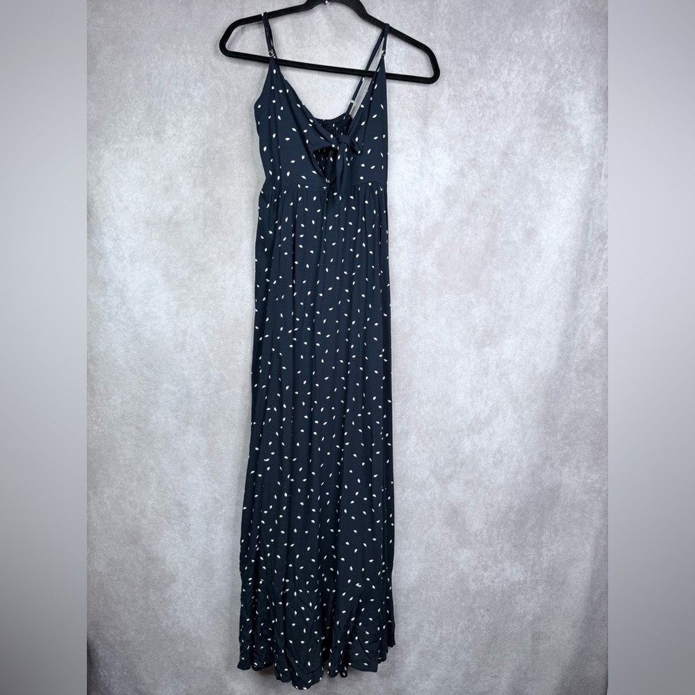 Kivari Polka Dot‎ Tie Front Maxi Dress In Blue Women's Size XS